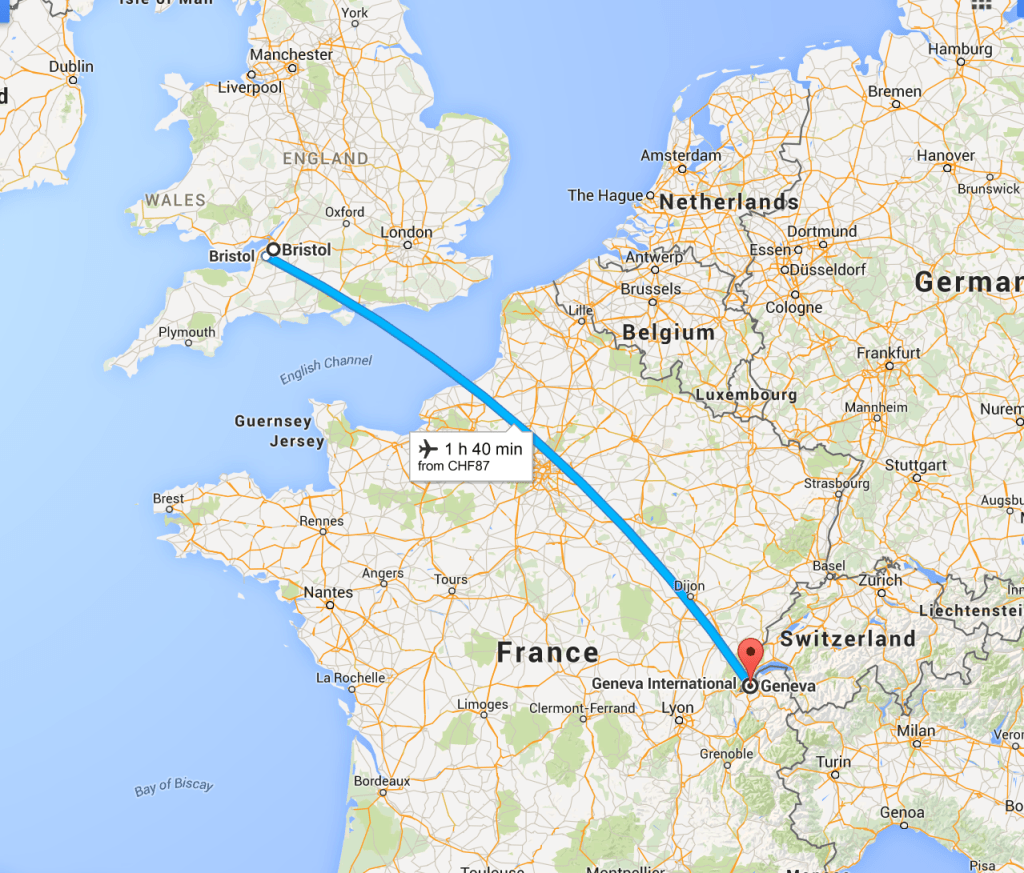 Bristol to Geneva Map
