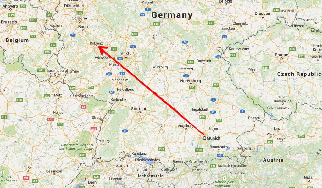 Map Munich to Koblenz
